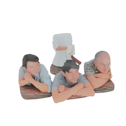 Three Friends Relaxing on Cushions 3D Model