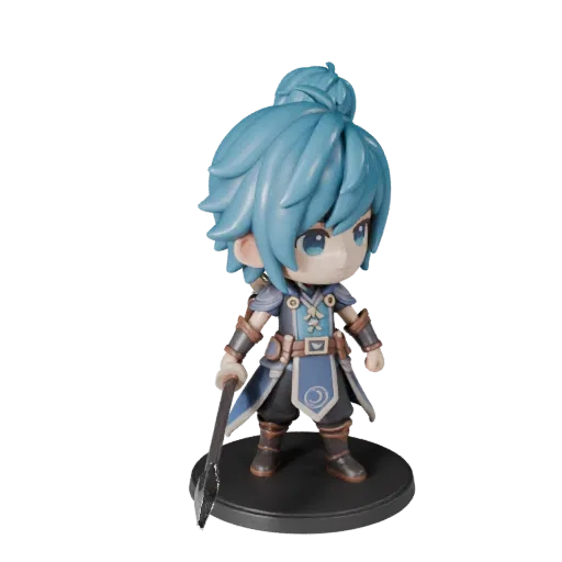 Anteprima modello 3D realistica Statuetta Fantasy Chibi che mostra posa, vista di tre quarti della scena e dettagli della sup