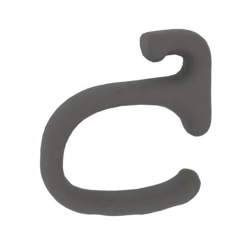 A 3D render of a gray, abstract hook with a smooth, curved design, presented against a black background.