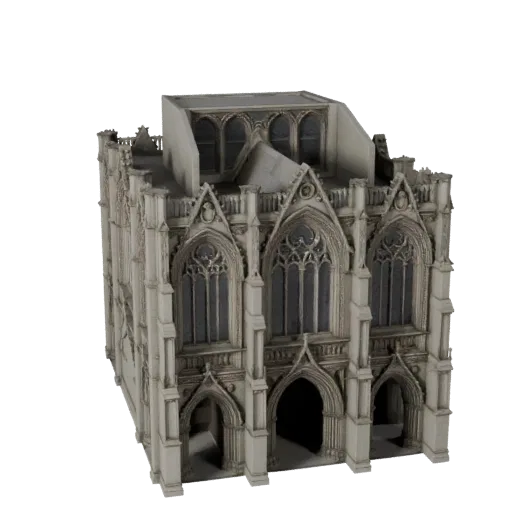 Gothic Facade realistic 3D model, three-quarter exterior view, showing building facade materials and architectural detail