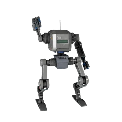 Crawler Service Robot 3D model, three-quarter front view, Unity viewport, showing metal frames, robot form.