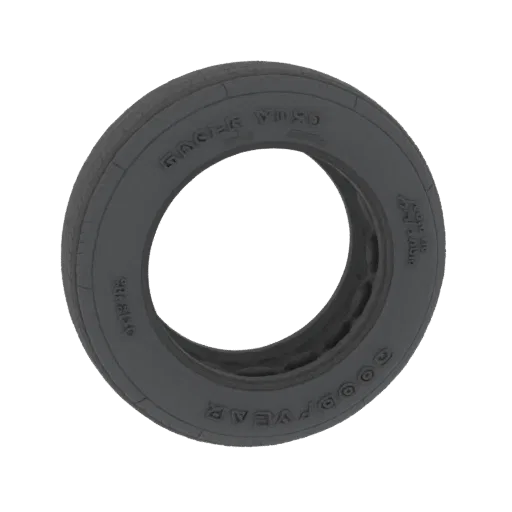 3D model of a Goodyear Eagle VR46 tire, showing its tread pattern and sidewall branding.