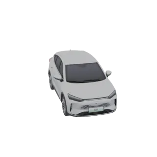 3D-Modell eines weißen SUV mit futuristischem Design und leuchtendem Frontgrill, aus leicht erhöhter Front-links-Ansicht.