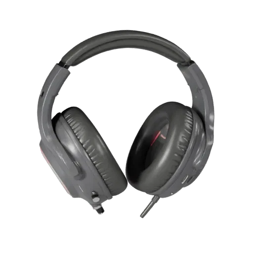 Retro Gaming Headset 3D model, three-quarter front view, AR viewer studio render, showing soft ear pads, wearable scale.