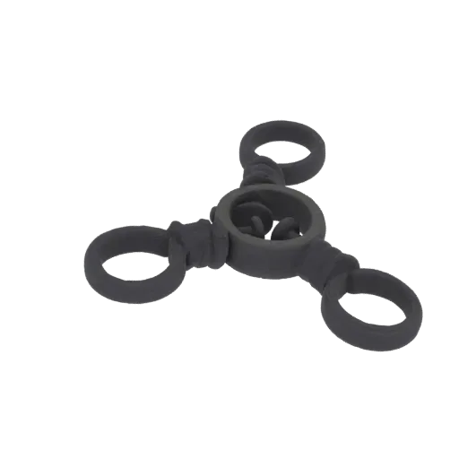 A 3D model of a dark gray tri-spinner fidget toy with three arms arranged symmetrically around a central hub.