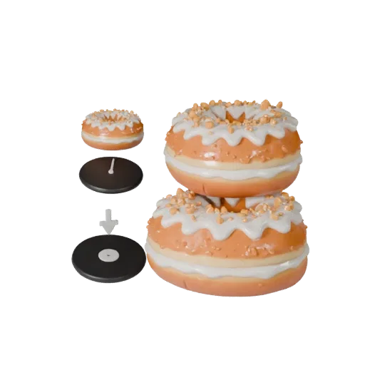 Mini Donut Stack Product Viz 3D model, three-quarter studio product render, showing cream, sweet food silhouette.