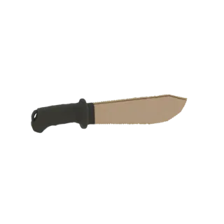3D model of a serrated machete with a black handle and a saw-edged blade