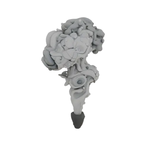 3D model of a fantasy-style smoke sculpture, with a dark base and a complex, swirling gray form.
