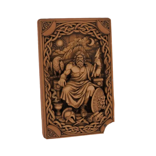 3D model of Zeus, king of the gods, seated on an ornate throne, holding a lightning bolt, with an eagle by his side.