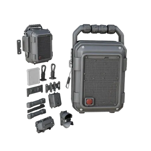 Modello 3D modulare Faro Segnaletico Urbano, vista isometrica kit modulare, con impugnature in gomma, forma oggetto portatile