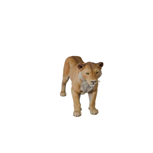 Modello STL Lioness High Poly, vista isometrica, figura animale pronta per la stampa con cuscinetti dei baffi, scivolamento d