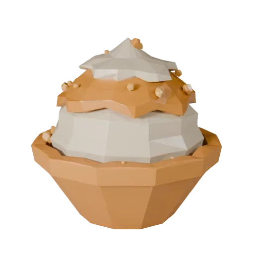 Mini Ice Cream Bowl Low Poly 3D model, game viewport three-quarter view, showing cream, sweet food silhouette.