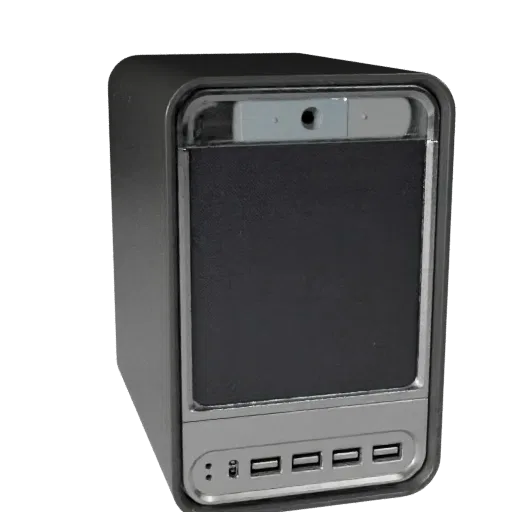 Smart Style Speaker 3D model, home interior, three-quarter front view, Unity viewport, plastic detail.