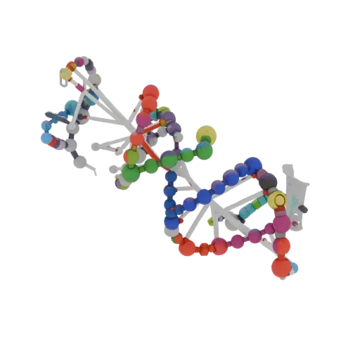 Protein DNA Helix 3D model, three-quarter front view, AR viewer studio render, showing colored spheres, molecule layout.