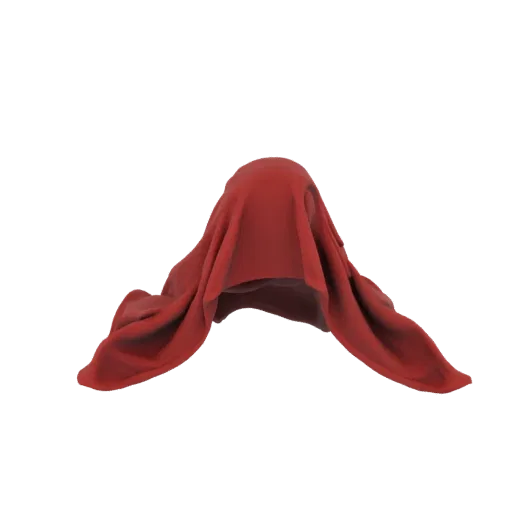 3D model of a sphere covered in flowing red velvet fabric, with soft folds and realistic texture.