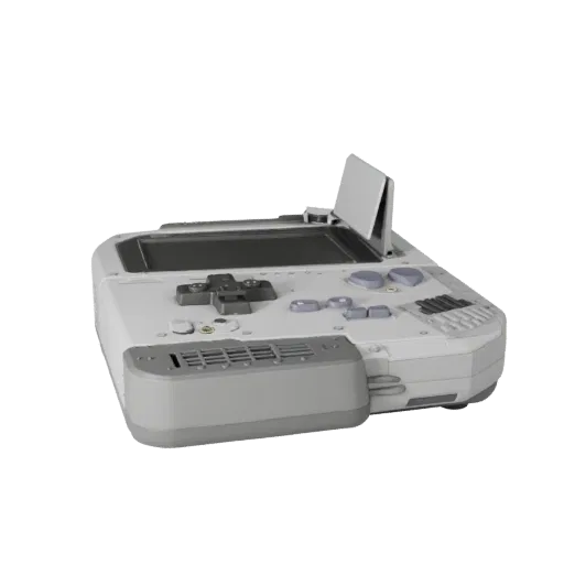 Retro Handheld Console Modular 3D model, isometric modular kit view, showing matte plastic, console proportions.