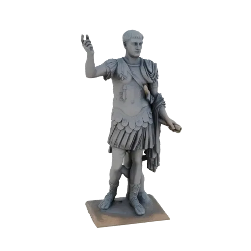 3D model of a statue of Augustus Caesar, the first Roman Emperor, standing in a formal pose with one arm raised.