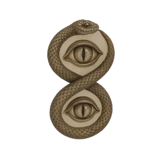 3D model of a bronze-colored Ouroboros serpent coiled around two detailed, all-seeing eyes, set against a white background.