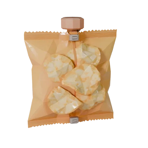 Bagged Chip Bag Low Poly 3D model, game viewport three-quarter view, showing cardboard, package massing.