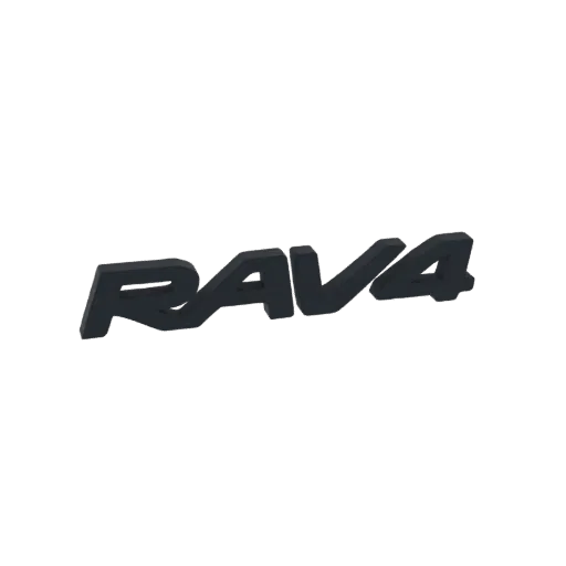 3D render of the 'RAV4' logo emblem with a dark metallic finish against a black background.