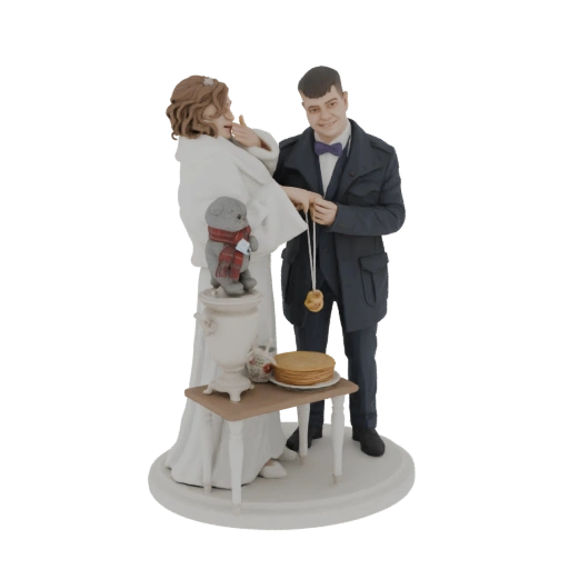 Wedding Cake Topper with Teddy Bear and Samovar