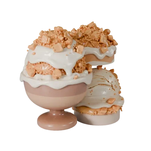 Modello 3D Viz Prodotto Mini Ciotola Gelato, render prodotto studio a tre quarti, che mostra crema, silhouette cibo dolce.