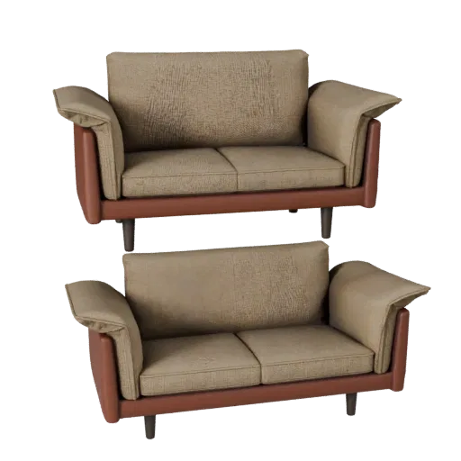 Mid Century Modular Couch 3D model, living room, three-quarter front view, Unity viewport, woven fabric detail.