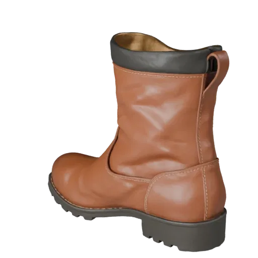 Modèle 3D Bottes en Cuir prêt pour le jeu, rendu studio vue de face, mettant en évidence les coutures, les bords et les couch