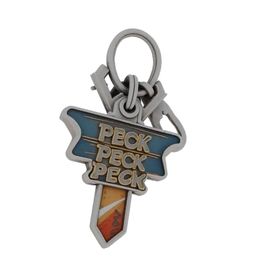 3D model of Pek Pek Pek keychain in retro style, shaped like a key with a hanging ring.