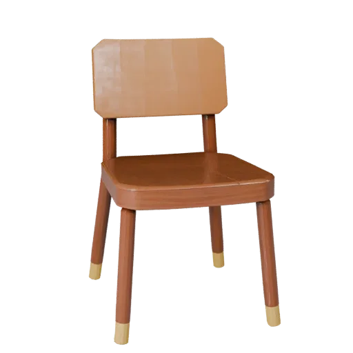 Scandinavian Dining Chair Low Poly 3D model, dining room, game viewport three-quarter view, wood detail.