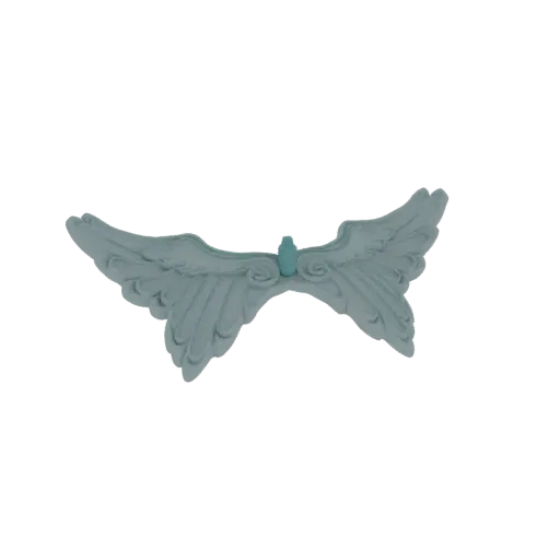 3D-Modell eines Paares hellblauer Engelsflügel mit detaillierten Federtexturen, zentral verbunden.