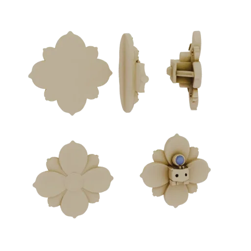 Floral Brooch print ready 3D model, studio profile shot, showing recognizable brooch proportions and material breaks.
