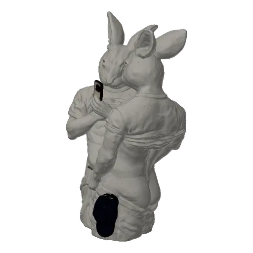 3D model of two anthropomorphic bunnies leaning in to take a selfie with a smartphone, rendered in a classical sculpture styl
