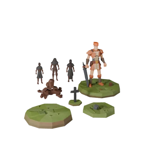 Dungeon Miniature Scene low poly 3D model preview showing layered parts, three-quarter game view