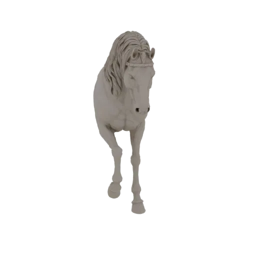 3D model of a majestic horse, sculpted in a neutral, stone-like material, shown in a walking pose.