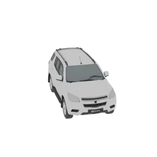 Un modello 3D di un SUV bianco, visto da un'angolazione anteriore destra leggermente rialzata, su sfondo bianco.