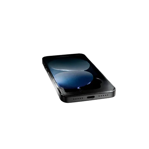 Modelo 3D de Visualização de Produto Smartphone Principal, renderização de produto em estúdio em três quartos, mostrando telas de vidro, detalhe da forma.