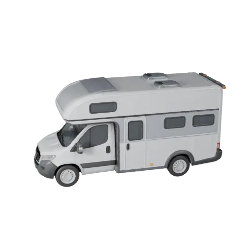 Camper Van 3D-Modell, dreiviertel Spiel-Viewport, für die Unreal Engine vorbereitetes Fahrzeug-Asset mit funktionaler Fahrzeu