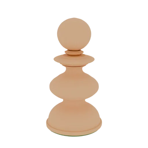 A 3D render of a single, light-brown pawn chess piece with a rounded top and bulbous body, set against a white background.