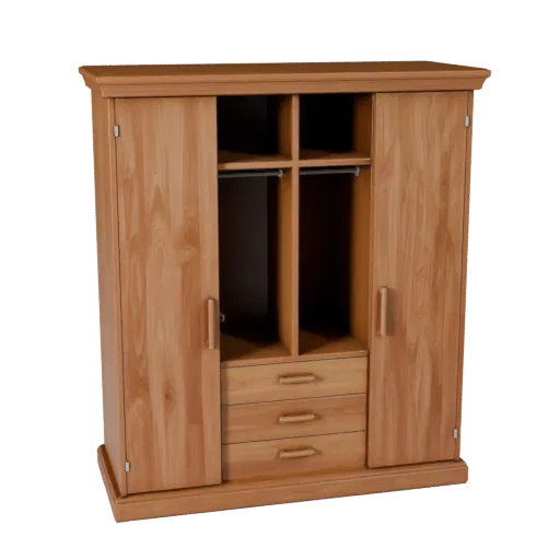 Wall Mounted Wardrobe Product Viz 3D model, bedroom, three-quarter studio product render, painted wood detail.