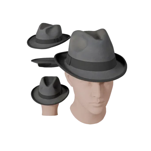 Formal Fedora Product Viz 3D model, three-quarter studio product render, showing fabric, headwear silhouette.