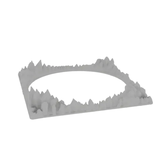 A 3D render of a jagged ring terrain base with a rough, uneven surface and a central opening, presented on a white background