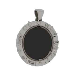 3D model of an oval pendant with photo space, made of metal, with rim patterns
