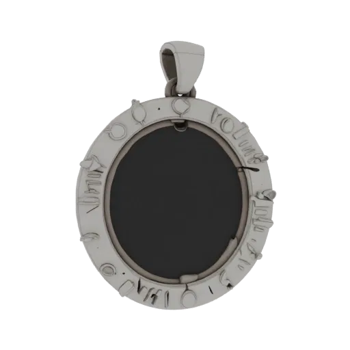 Modèle 3D de pendentif ovale avec emplacement photo, en métal, avec motifs sur le bord
