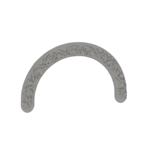 3D model of a grey, ornate archway with intricate floral carvings, set against a black background.