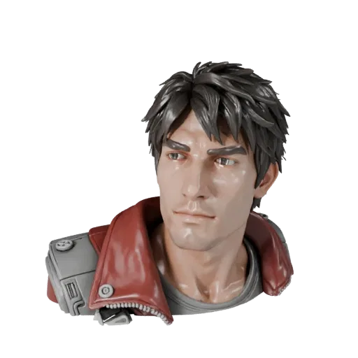Sci-Fi Hero Bust modular kit 3D model preview showing facial planes, top-down kitbash view, silhouette and sculpt detail