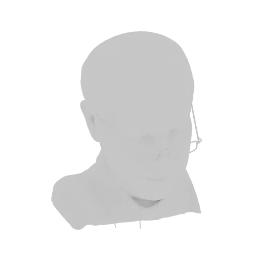 3D model render of a bust of a man wearing glasses, showing his head and shoulders with a neutral expression.