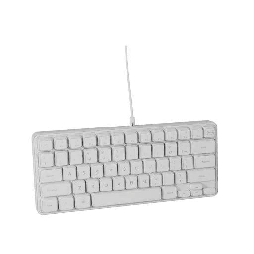 Minimal Keyboard Stylized 3D model, stylized isometric render, showing plastic, desk-scale silhouettes.