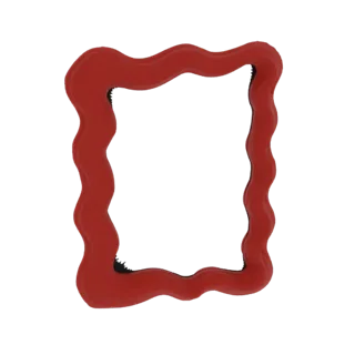 A 3D render of a square frame with a wavy, undulating red border against a white background.