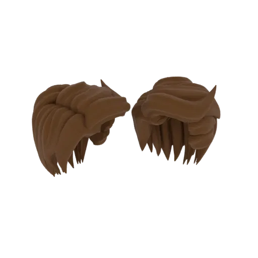 Modello 3D di capelli uomo castani scompigliati, visto frontalmente e leggermente di lato.